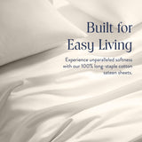 Brooklinen Luxury Sateen Sheet Set - 7 Piece 100% Cotton Bed Sheets - 1 Fitted & 1 Flat Sheet, 4 Pillowcases, 1 Duvet Cover, Soft Sateen Sheets for Ultimate Comfort Twin - Cream