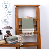 Evelynen Turkish Hand Towels for Bathroom & Kitchen Towels Decorative Set of 2 | Boho Farmhouse Hand Towels with Hanging Loops for Face, Tea, Dish, Kitchen & Bath | (16" x 32" - Khaki)