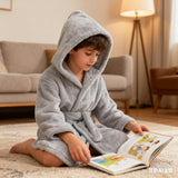 DNggAND Boys Girls Bathrobes,Toddler Boy Girl Robes,Children's Plush Soft Coral Fleece Hooded Pajamas Sleepwear for Kids Grey 7-8Y