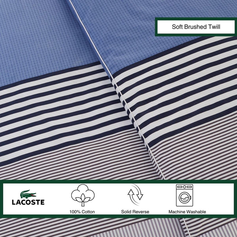 Lacoste Meribel Cotton Bedding Set, King Comforter, Blue/White
