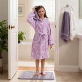 V.&GRIN Girls Fleece Hooded Robe, Soft Plush Warm Bathrobe Cozy Unicorn Sleepwear Gift for 5-14 Years （Lilac Heart 9-10）