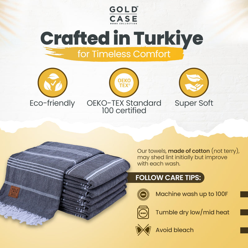 GOLD CASE HOME COLLECTION Lycia Turkish Beach Towel Set of 6-100% Cotton & Sand Free Towels for Vacation Essentials - XXL Pre Washed Quick Dry Travel Bath Towel - 70 x 38 Inches - Black