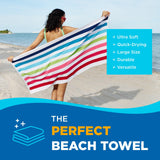 Ben Kaufman Cabana Stripe Beach & Pool Towel - Large Cotton Terry Beach Towel - Soft & Absorbant - Assorted Colors - 30" x 60" - 6 Pack
