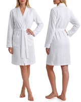 Cotton Blend Waffle Robes for Women Knee-Length Soft Bathrobe, Large, White