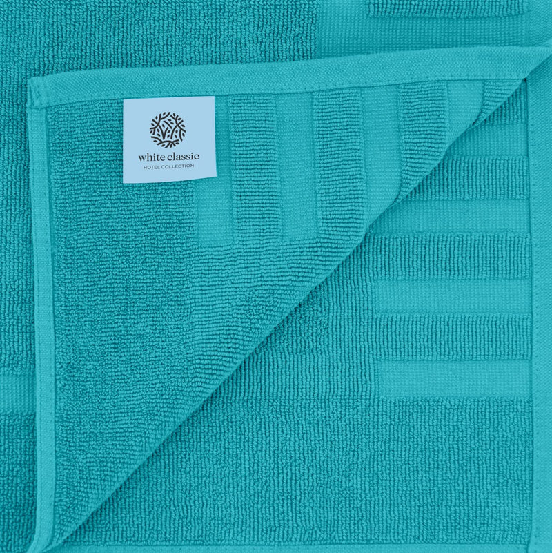 White Classic Luxury Bath Mat Floor Towel Set - Absorbent Cotton Hotel Spa Shower/Bathtub Mats [Not a Bathroom Rug] 22"x34" | 2 Pack | Aqua
