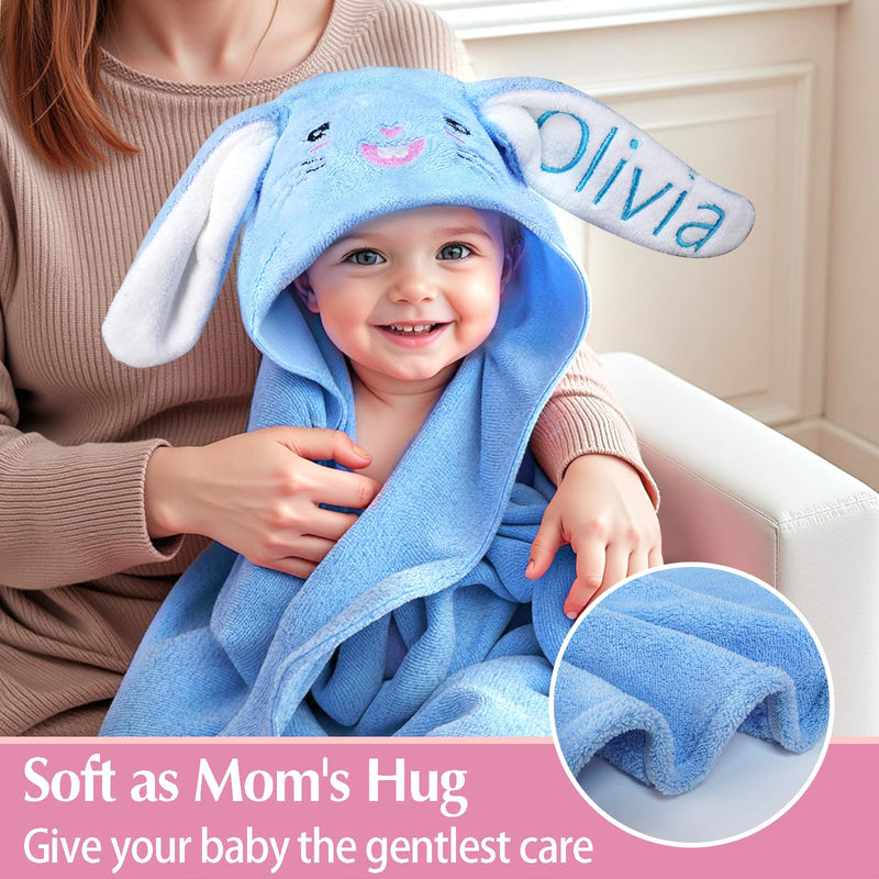 Individz Custom Hooded Bath Towel with Name, Personalized Highly Absorbent Bunny Towels, Baby Bath Towels for Girls Boys, Easter Brithday Shower Gifts for Baby, Toddler, Newborn (Purple)