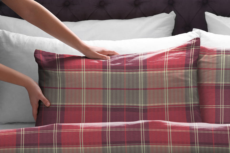 Pointehaven Flannel Deep Pocket Set with Oversized Flat Sheet, California King, Piedmont Plaid