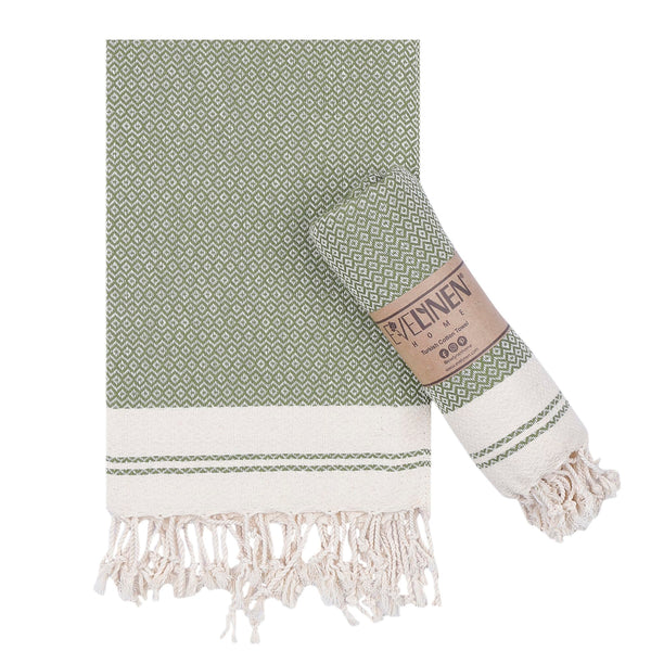 Evelynen Turkish Hand Towels for Bathroom & Kitchen Towels Decorative Set of 2 | Boho Farmhouse Hand Towels with Hanging Loops for Face, Tea, Dish, Kitchen & Bath | (16" x 32" - Khaki)