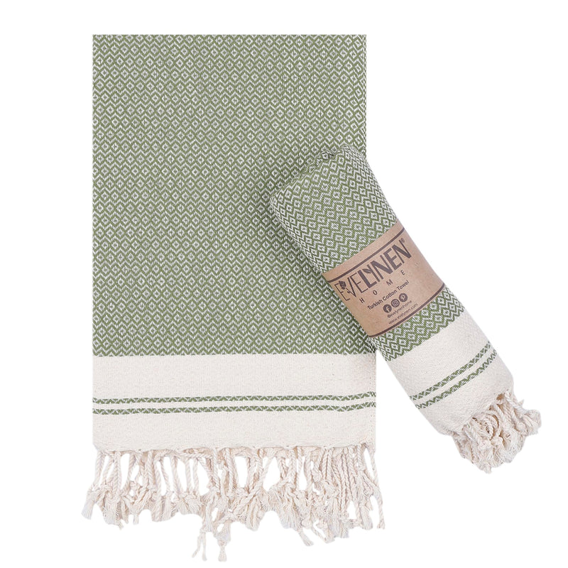 Evelynen Turkish Hand Towels for Bathroom & Kitchen Towels Decorative Set of 2 | Boho Farmhouse Hand Towels with Hanging Loops for Face, Tea, Dish, Kitchen & Bath | (16" x 32" - Khaki)