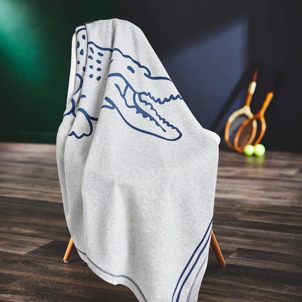 Lacoste Vintage Croc Oversized 50" x 70" Fleece Throw Blanket, Grey