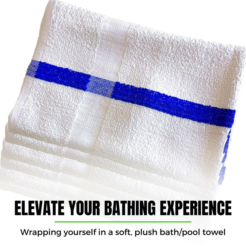 Towels N More 24x48 Soft Poolside Towels 60 Large Super Absorbent Pool Towel Blue Center Stripe Home Spa Gym Hotel Motel Rental House 100% Cotton Bath Towels