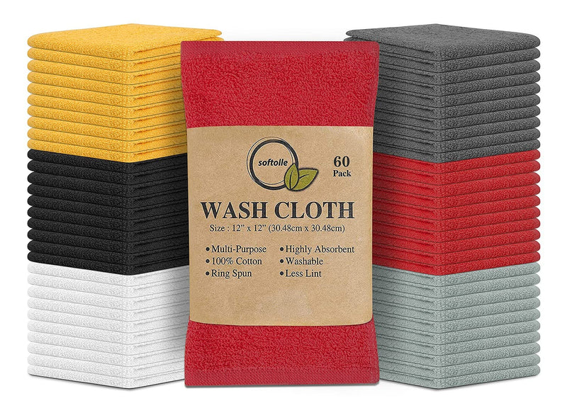 Softolle 100% Cotton Ring Spun Wash Cloths – Bulk Pack of