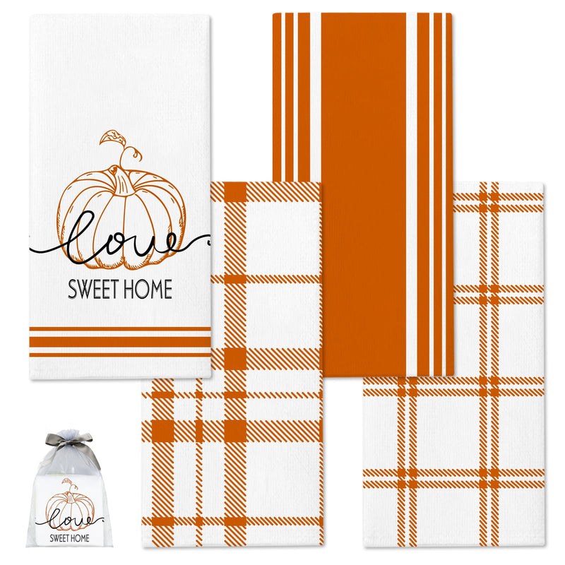 Nialnant Fall Pumpkin Kitchen Hand Towels,Simple Plaid Dish Towels for Kitchen,Housewarming Gifts for New Home,Holiday Farmhouse Decorations - 16 x 23.6 Inch