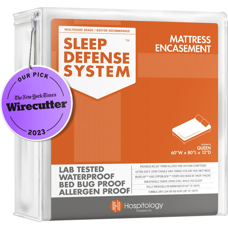 HOSPITOLOGY PRODUCTS Mattress Encasement - Zippered Bed Bug Dust Mite Proof Hypoallergenic - Sleep Defense System - Queen - Waterproof - Stretchable - Standard 12" Depth - 60" W x 80" L