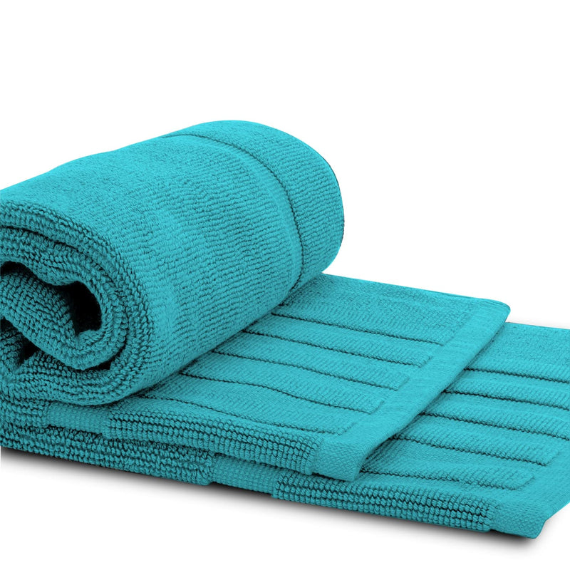 White Classic Luxury Bath Mat Floor Towel Set - Absorbent Cotton Hotel Spa Shower/Bathtub Mats [Not a Bathroom Rug] 22"x34" | 2 Pack | Aqua