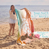 WEKAPO Beach Blanket Waterproof Sandproof Oversized Extra Large Sand Free Beach Mat with Stakes, Storage Bag - Essentials for Outdoor Beach, Picnic (Sea Turtle, 8 X 7 FT (1~4 Person))
