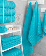 American Soft Linen Luxury 4 Piece Bath Towel Set, 100% Cotton Turkish Bath Towels for Bathroom, 27x54 in Extra Large Bathroom Shower Towels, Aqua Blue Bath Towels