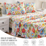 Bedlifes Queen Sheet Set Ultra Soft Breathable Silky Flower Bed Sheets Deep Pocket 100% Microfiber Bedding Sheets 4 Piece Queen Size Floral Spring