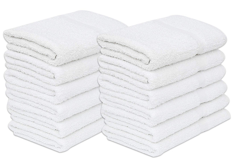 GOLD TEXTILES 12 White Economy Bath Towels Bulk (24x48 Inch) Cotton Blend for Softness-Commercial Grade Easy Care
