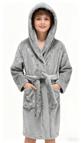 DNggAND Boys Girls Bathrobes,Toddler Boy Girl Robes,Children's Plush Soft Coral Fleece Hooded Pajamas Sleepwear for Kids Grey 7-8Y