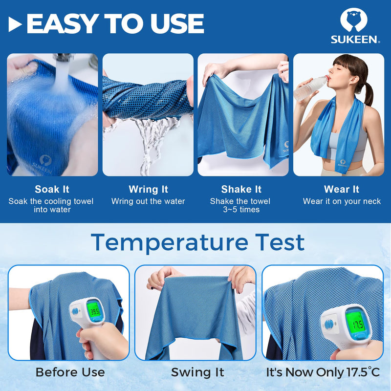 Sukeen Cooling Towels 6 Pack (40"x12"), Cooling Towels for Neck and Face, Quick Dry Sport Camping Cooling Towels, Cold Towel for Hot Weather