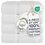 Chakir Turkish Linens 4 Piece Large Bath Towels, 100% Cotton Turkish Towels for Bathroom, Luxury Soft Absorbent Bath Towel Set, 27 x 54 Inches, White