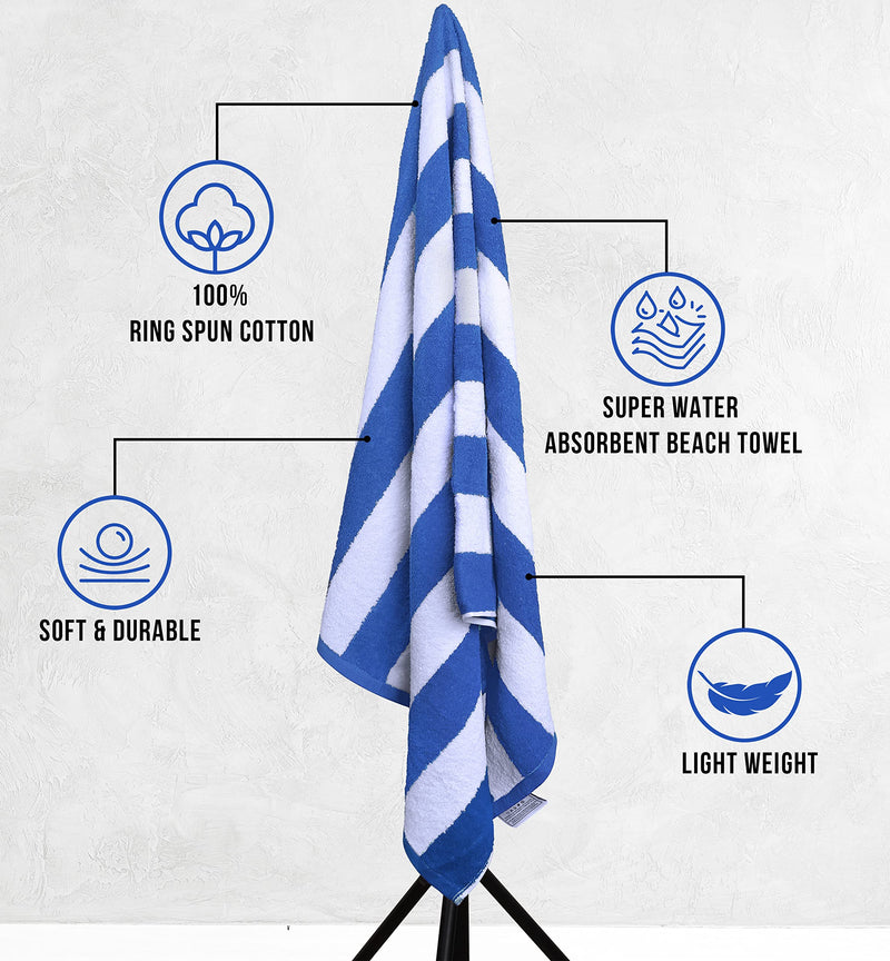 Utopia Towels [4 Pack Cabana Stripe Beach Towel, (30x60 Inches) Oversized 100% Ringspun Cotton Pool Towels, Highly Absorbent Bath Towels for Bathroom
