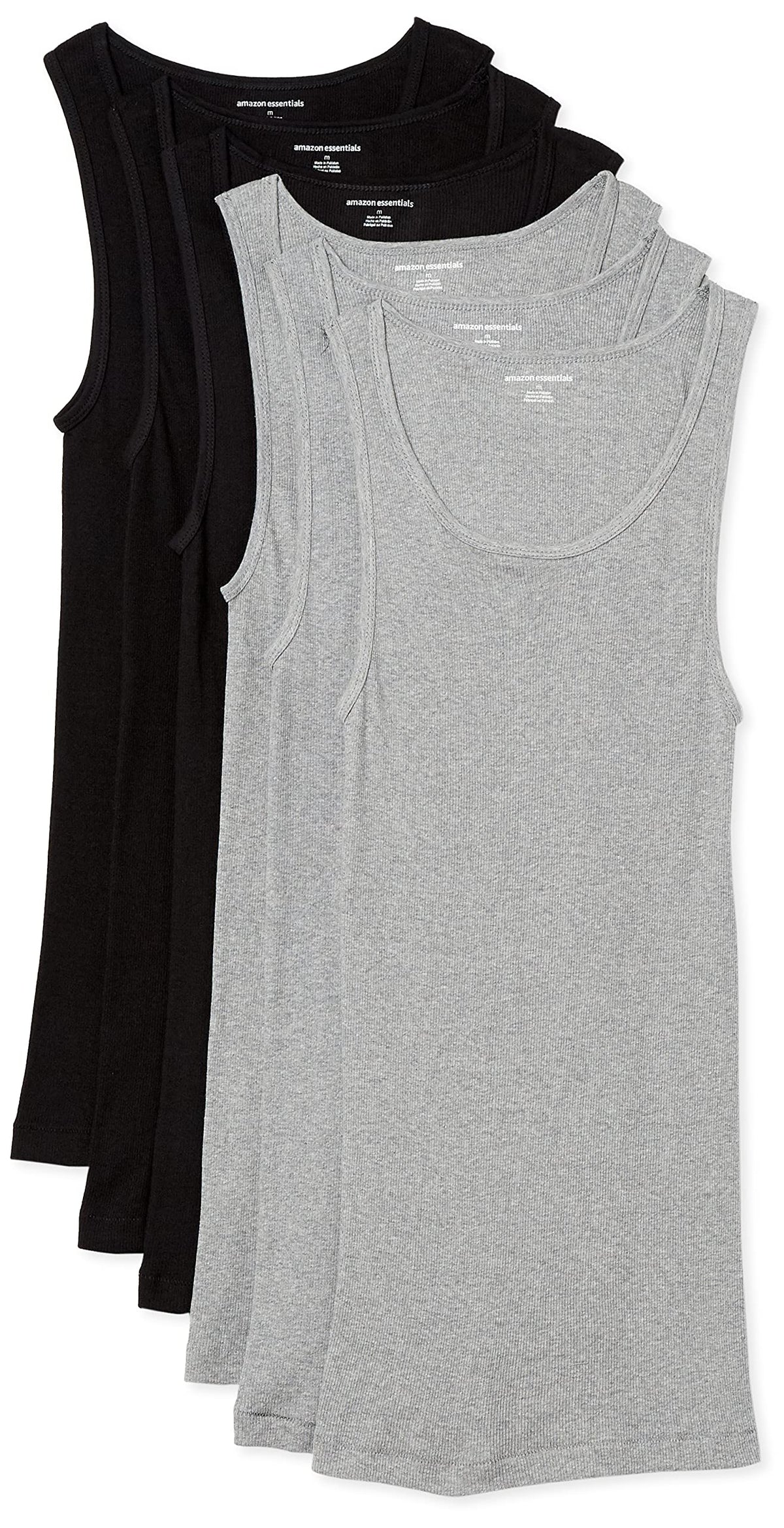 Amazon Essentials Men's Tank Undershirts, Pack of 6, Black/Grey Heather, Medium Amazon Essentials Men's Tank Undershirts, Pack of 6, Black/Grey Heather, Medium