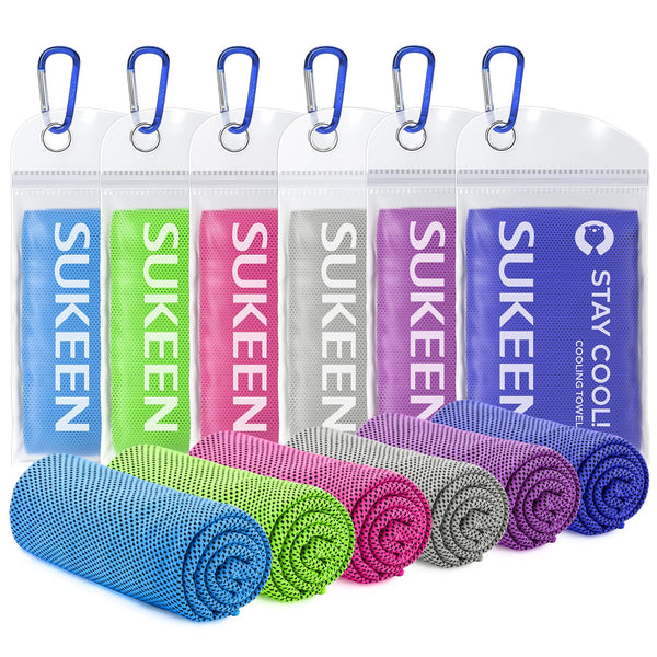 Sukeen Cooling Towels 6 Pack (40"x12"), Cooling Towels for Neck and Face, Quick Dry Sport Camping Cooling Towels, Cold Towel for Hot Weather