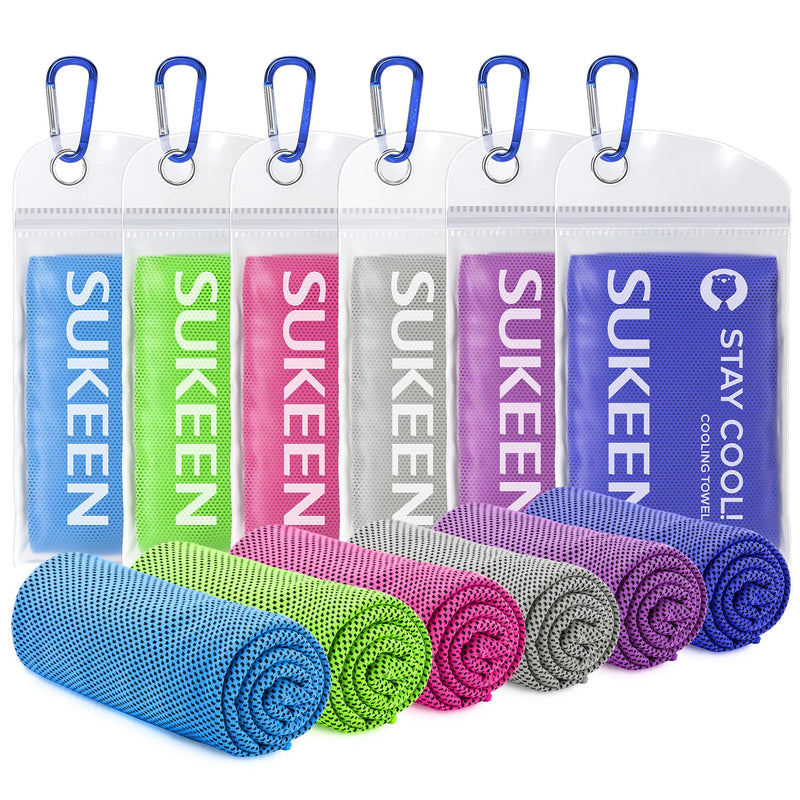 Sukeen Cooling Towels 6 Pack (40"x12"), Cooling Towels for Neck and Face, Quick Dry Sport Camping Cooling Towels, Cold Towel for Hot Weather