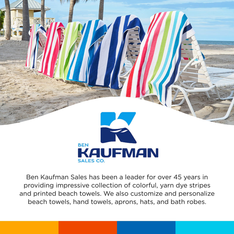 Ben Kaufman Cabana Stripe Beach & Pool Towel - Large Cotton Terry Beach Towel - Soft & Absorbant - Assorted Colors - 30" x 60" - 6 Pack