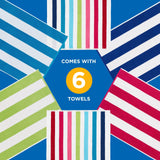 Ben Kaufman Cabana Stripe Beach & Pool Towel - Large Cotton Terry Beach Towel - Soft & Absorbant - Assorted Colors - 30" x 60" - 6 Pack