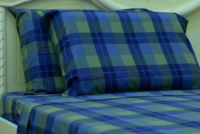 blue plaid flannel flat sheet