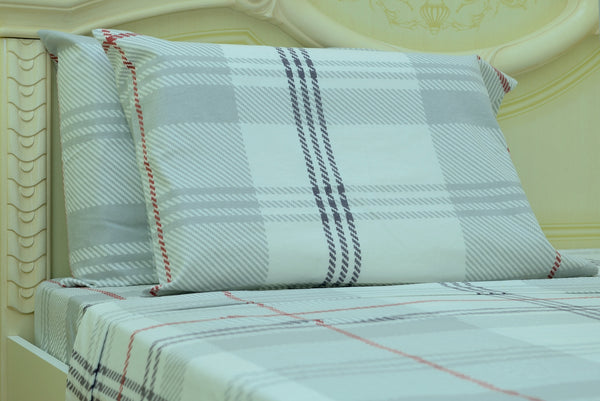Goza Bedding 4 Piece %100 Cotton Flannel Plaid Bed Sheet Set - Gozatowels